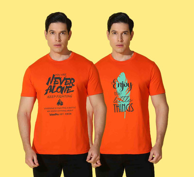 WOOSTRO Printed Men Round Neck Orange T-Shirt