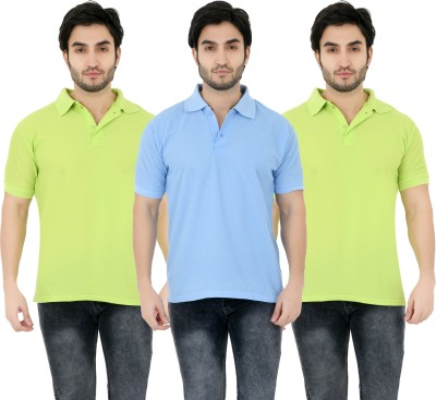 YUALIN CREATION Solid Men Polo Neck Light Blue T-Shirt