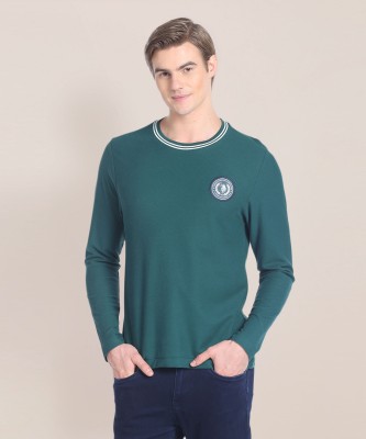 U.S. POLO ASSN. Solid Men Round Neck Green T-Shirt