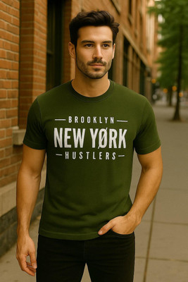DRIFTH Printed Men Round Neck Dark Green T-Shirt