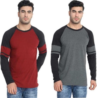 Zoby Colorblock Men Round Neck Maroon, Grey T-Shirt