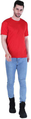 utalus Solid Men Round Neck Red T-Shirt