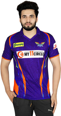 CRYSTALREVENUE Printed Men Polo Neck Purple T-Shirt
