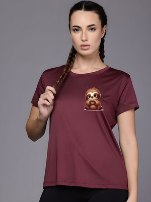 Moda Rapido Graphic Print Women Round Neck Maroon T-Shirt