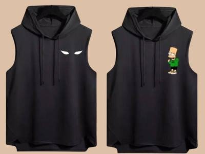 KUGDIT Printed Men Hooded Neck Black T-Shirt