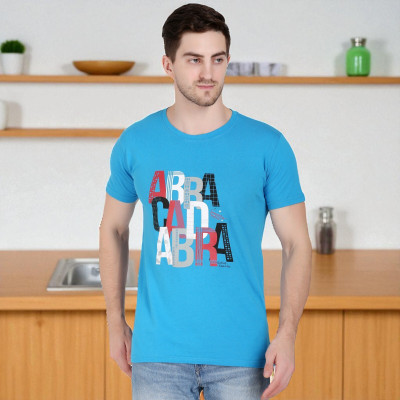 FARICON Solid Men Round Neck Light Blue T-Shirt