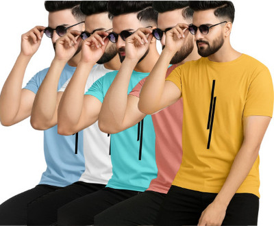 P collection Printed Men Round Neck Multicolor T-Shirt
