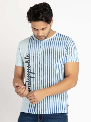 Status Quo Striped Men Round Neck Blue T-Shirt