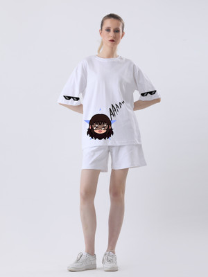 TheBTclub Graphic Print Women Round Neck White T-Shirt