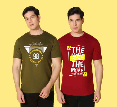 WOOSTRO Printed Men Round Neck Green, Red T-Shirt