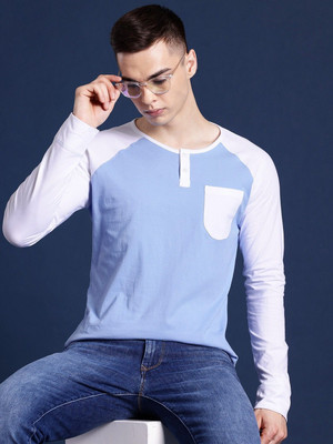 Hancock Colorblock Men Round Neck Blue T-Shirt