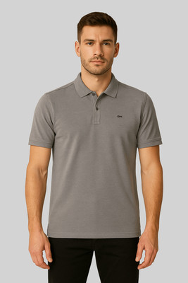 GO BIRDY Solid Men Polo Neck Grey T-Shirt