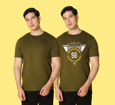 WOOSTRO Solid, Printed Men Round Neck Multicolor T-Shirt