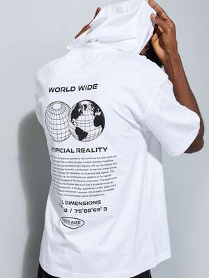 MAX Printed, Typography Men Hooded Neck White T-Shirt