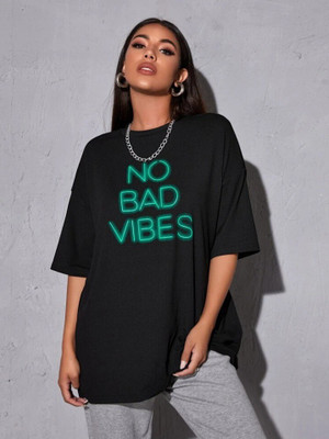 SPOWEARY Typography Women Round Neck Black T-Shirt