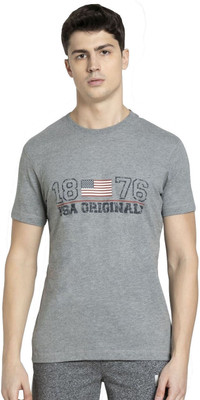 JOCKEY Printed Men Round Neck Grey T-Shirt