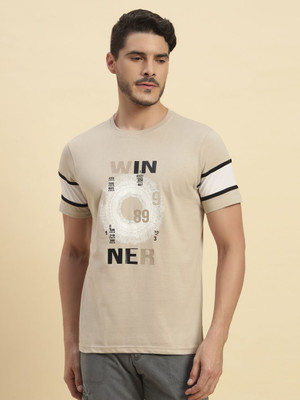 CANTABIL Printed Men Round Neck Beige T-Shirt