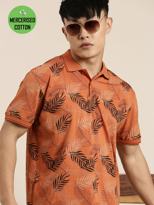 JOVEN Printed Men Polo Neck Orange T-Shirt
