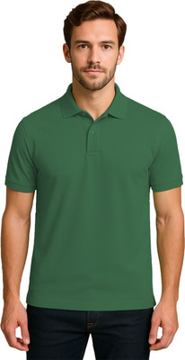 BENKNDIA Solid Men Polo Neck Green T-Shirt