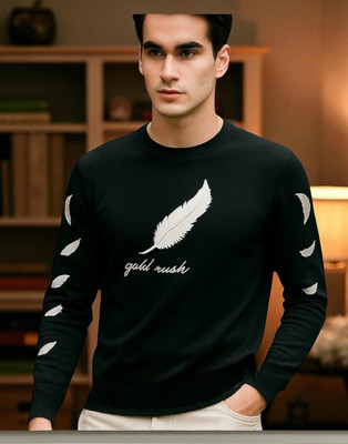 FASHIUM Printed Men Round Neck Black T-Shirt