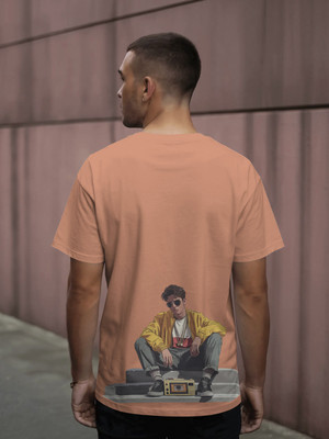 Senotex Graphic Print Men Round Neck Orange T-Shirt
