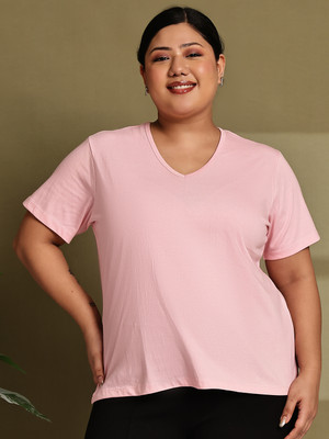 Rute Solid Women Round Neck Reversible Pink T-Shirt