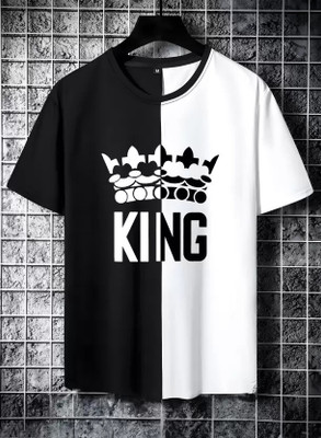 FASHNET FASHION Printed Men Round Neck Black, White T-Shirt