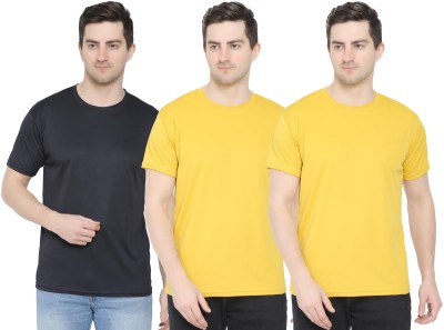 KEOTI Solid Men Round Neck Yellow, Black T-Shirt