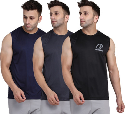 INDIZO Solid Men Round Neck Blue, Black, Grey T-Shirt