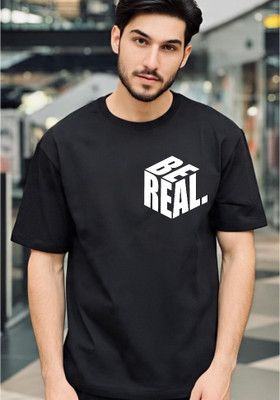 goodsign Typography Men Round Neck Black T-Shirt