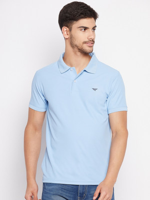 RISS Solid Men Polo Neck Light Blue T-Shirt