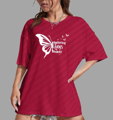 FLUFFYY ENTERPRISE Printed Women Round Neck Beige T-Shirt