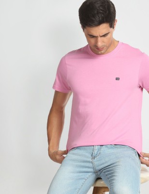 Arrow Sport Solid Men Round Neck Pink T-Shirt