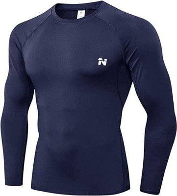 NINQ Solid Men Round Neck Blue T-Shirt