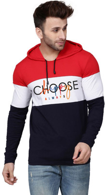 SLOWLORIS Printed Men Hooded Neck Red T-Shirt