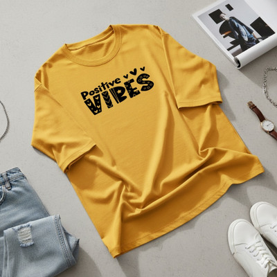 Royal Rajvnshi Printed Women Round Neck Yellow T-Shirt