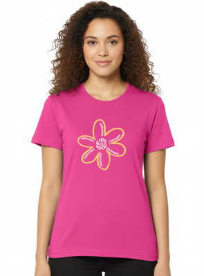 Leotude Printed Women Round Neck Pink T-Shirt