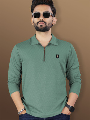VeBNoR Self Design Men Polo Neck Light Green T-Shirt