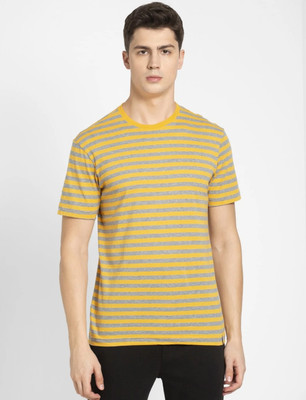 JOCKEY Striped Men Round Neck Yellow T-Shirt