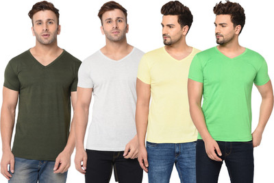JB Jangoboy Solid Men V Neck Multicolor T-Shirt