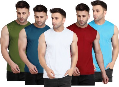 UDI n ADI Solid Men Round Neck White, Blue, Dark Green, Maroon, Light Blue T-Shirt