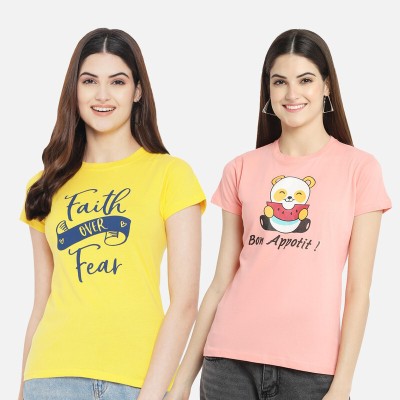 Fabflee Casual Printed Women Yellow, Pink Top