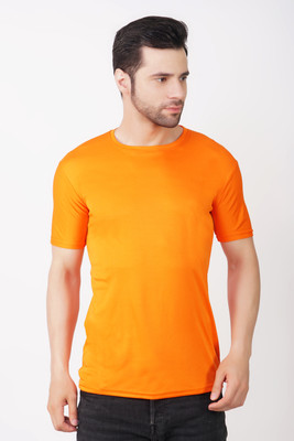 KASPY Solid Men Round Neck Orange T-Shirt