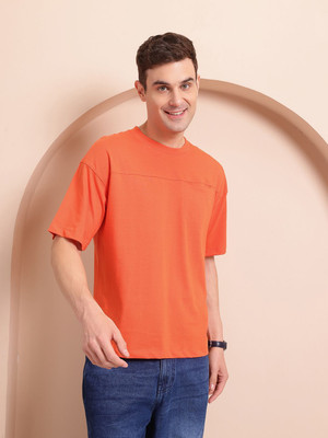 Mast & Harbour Solid Men Round Neck Orange T-Shirt