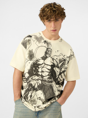 The Souled Store Printed Men Round Neck White T-Shirt