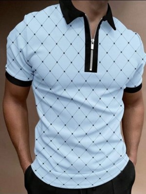 ELBATROSS Printed Men Polo Neck Light Blue T-Shirt