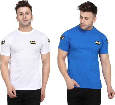 Money Leaf Solid Men Round Neck White, Blue T-Shirt