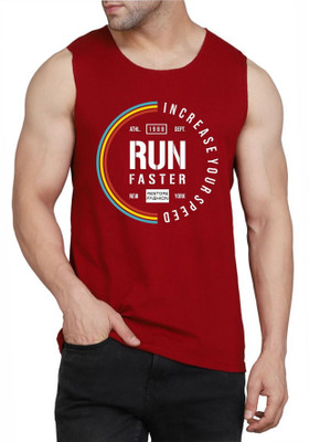 WOOSTRO Printed Men Round Neck Maroon T-Shirt