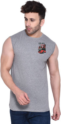 GEUM Graphic Print Men Round Neck Grey T-Shirt