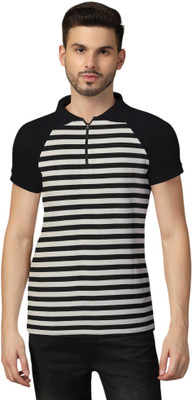 Blisstone Striped Men Polo Neck Black T-Shirt